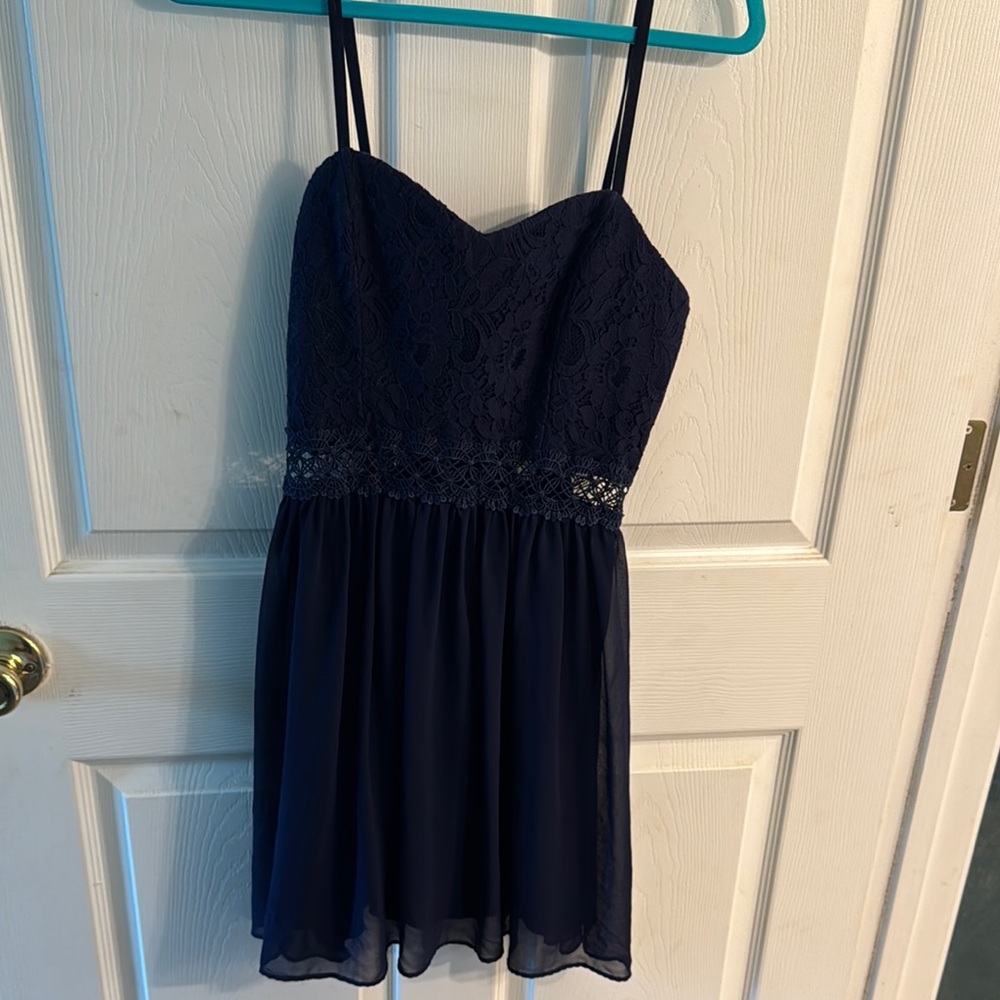 Elegant Navy Blue Lace Dress